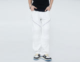 Foesce Patchwork Zipper Trim Pants Men Hip Hop Streetwear Fashion Vintage Pants High Street Loose Pants White Baggy Denim Pants