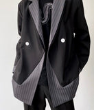 Foesce Dark Black Stitching Small Jacket Male Korean Version Casual Temperament Design Sense Niche Blazers Coat Y2K