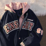 Foesce Embroidery Oversized Hoodies new Autumn Winter Women Jackets Female Outwear Baseball Uniform loose Harajuku Coat Patchwork ins