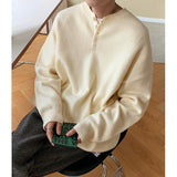 Winter New Solid Color Round Neck Pullover Green Sweater Men Korean Clothes Loose Casual Button Knitted Sweater Bottoming Shirt