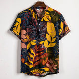 Foesce Summer New Short Sleeve Floral Hawaiian Shirt Men Half Placket Collar Beach Shirt Men Casual Holiday Vacation Clothing 3XL