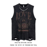 5 Designs Men's Vest Gothic Style Crop Top Punk Heavy Metal Cropped Casual Harajuku Demon Black Vintage Washed Summer Streetwear