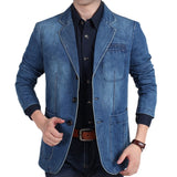 Blazers Jacket Men Casual Denim Slim Pocket Splicing Coat Men's Long Sleeve Single-Breasted Turn-down Collar Blazers Jacket