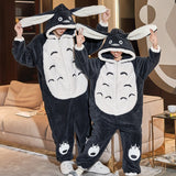 Foesce Couples Pajamas Jumpsuits  Women Men Adult Winter Thicken Hoodies Pyjamas Sleepwear Anime Cat Korean Loose Onesie Soft Warm Home