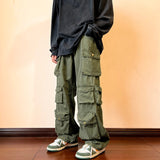 Foesce Cargo Pants Multi-pockets Tooling Pant Harajuku Men's Vintage Loose Wide Leg Pants Streetwear Casual Hip-hop Mopping Trousers