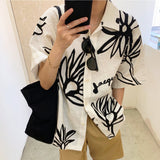 Foesce Hip Hop Streetwear Graffiti Mens Shirts Korean Fashion Button Up Blouse Women Loose Casual Short Sleeve Tops Summer Beach Kawaii