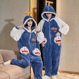 Foesce Couples Pajamas Jumpsuits  Women Men Adult Winter Thicken Hoodies Pyjamas Sleepwear Anime Cat Korean Loose Onesie Soft Warm Home