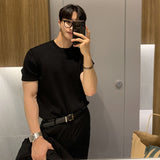 Foesce Summer Round Neck Short Sleeve T Shirt for Men Solid Color Loose Summer Harajuku Casual Slim Fit Retro T Shirts Men Clothing