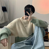 Stylish O-Neck Knitted Spliced All-match Korean Color Sweater Men's Clothing Autumn New Casual Pullovers Loose Warm Tops