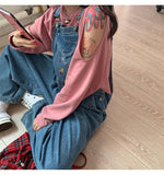 Foesce Japanese Kawaii Embroidered Denim suspenders women's floor length pants summer new loose one-piece wide leg pants