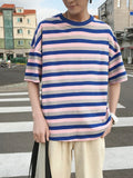 Hip Hop Striped T-shirt Men High Street Cec Harajuk Trend Short-sleeved Shirt Women Oversize Hong Kong Style Streetwear