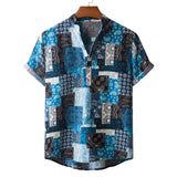 Foesce Summer New Short Sleeve Floral Hawaiian Shirt Men Half Placket Collar Beach Shirt Men Casual Holiday Vacation Clothing 3XL