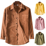 Foesce New Men's Solid Color Corduroy Long Sleeve Fashion Casual Shirt