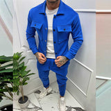 Streetwear Mens Two Piece Sets Autumn Trend Turn-down Collar Jackets And Pockets Cargo Pants Suits Men Fashion Slim Fit Outfits