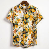 Foesce Summer New Short Sleeve Floral Hawaiian Shirt Men Half Placket Collar Beach Shirt Men Casual Holiday Vacation Clothing 3XL