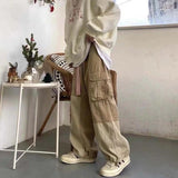 Baggy Black Cargo Pants for Men Khaki Cargo Trousers Male Vintage Loose Casual Autumn Japanese Streetwear Hip Hop Retro