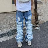 Foesce Ropa Grunge Y2K Streetwear Baggy Stacked Ripped Jeans Pants Men Clothing Straight Washed Blue Denim Trousers Pantaloni Uomo