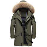 Foesce New Real Fur Collar Men's Down Jacket Hooded Warm Winter Coat Men Warm 90% White Duck Down Long Parka Hight Quality Man Overcoat