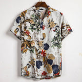 Foesce Summer New Short Sleeve Floral Hawaiian Shirt Men Half Placket Collar Beach Shirt Men Casual Holiday Vacation Clothing 3XL