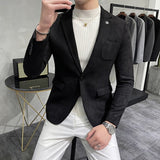 Foesce Leather Jacket Blazer Men Casual Slim Blazer Hombre Suit Leather Jacket Men Terno Masculino Men Clothing 6 Color