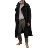 Foesce -Fashion Men Coats Casual Business Trench Coat New Solid Overcoat Male Punk Style Long Sleeved Turn-down Collar Coats Jacket