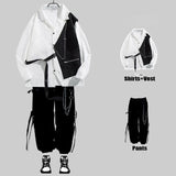 Techwear Men's Sets Cargo Pants Men's Shirt Kit Long Sleeve Shirts Korean Streetwear Hip Hop Harajuku Spring