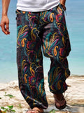 Foesce Summer Men Baggy Pants Casual Printed Design Wide Leg Trousers Retro Vintage Beach Hawaiian Plus Size Loose Pants Man Streetwear