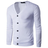 Foesce New Men's V-neck Knitted Cardigan Sweater Spring Autumn Fashion Casual Long Sleeve Warm Sweater Solid Color Buckle Versatile Top