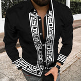 Foesce Retro Printing Long Sleeve Men Shirts Spring Autumn Casual Turn-down Collar Button Cardigan Tops Mens Fashion Clothes Streetwear