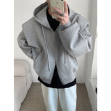 Black Gray Shoulder Pad Hoodies Men Fashion Casual Cardigan Sweatshirt Mens Streetwear Korean Loose Zipper Hooded Hoodie Men