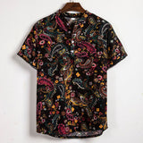 Foesce Summer New Short Sleeve Floral Hawaiian Shirt Men Half Placket Collar Beach Shirt Men Casual Holiday Vacation Clothing 3XL