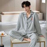 Men's Pajama Set Long Sleeve Trouser Men Autumn Winter Sleepwear Cotton Pyjamas Male Casual Loungewear Home Clothes 2 Piece Suit