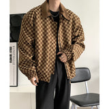 Autumn Oversized Plaid Jacket Men Fashion Casual Lapel Zipper Jacket Men Korean Style Loose Bomber Jacket Men Short Coat M-2XL