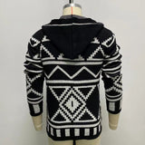 Fashion Vintage Men's Knitted Cardigan Trendy Long Spring New Printed Wool Jacquard Tops Hooded Sweaters Jackets Coat