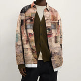 Men Coat Casual Hipster Spring and Autumn Abstract Face Color Printing Lapel Loose Pocket Single-breasted Long-sleeved Jacket