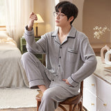 Men's Pajama Set Long Sleeve Trouser Men Autumn Winter Sleepwear Cotton Pyjamas Male Casual Loungewear Home Clothes 2 Piece Suit