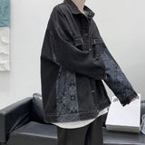 Japanese Fashion Cashew Flower Denim Jacket Men Oversized Fall Loose Trend Retro Jacket Korean Casual Handsome Coat Streetwear