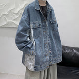 Japanese Fashion Cashew Flower Denim Jacket Men Oversized Fall Loose Trend Retro Jacket Korean Casual Handsome Coat Streetwear