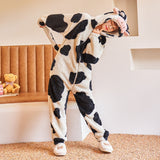 Winter Thicken Women Men Pajamas Sets Cartoon Cow One-piece Sleepwear Nightgown Hoddies Homewear Lovers Soft Warm Pyjamas Suit