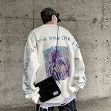 Men's Cartoon Graffiti High Street Sweatshirt Oversize Male Letter Printed O Neck Hoodies Harajuku Unisex Pullovers