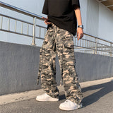 Foesce Pants Men American Retro Ribbons High Street Cargo Trousers Loose Spring Military Elastic Waist Large Size All-match Harajuku