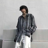 Harajuku vintage leopard shirt men women's design drape loose detachable fake two long-sleeved shirts punk goth hip hop blouse