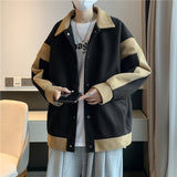 Men's Jackets Spring Autumn Woolen Suit Jacket Loose Retro Long Sleeves Single-breasted Turndown Collar Color Matching Coats