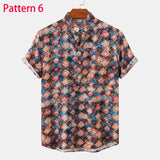 Foesce Summer New Short Sleeve Floral Hawaiian Shirt Men Half Placket Collar Beach Shirt Men Casual Holiday Vacation Clothing 3XL