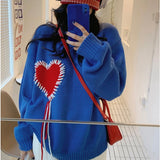 Heart Tassel Designed Pullovers Blue Sweaters Chic Fashion Streetwear All Match Loose Cozy Couples Korean Style Spring Autumn