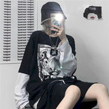 Long-sleeved T-shirt Autumn Korean Style Harajuku Bf Style Dark Girl Printing Loose Fake Two-piece Female Student Top Shirts