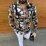 Foesce Casual Loose Turn-down Collar Mens Shirts Vintage Printing Button Short Sleeve Tops Summer Men Clothing Fashion Streetwear