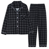 Long Sleeve Cardigan Sleepwear Clothes with Long Trousers Two Piece Sets Ladies Plaid Design Shirt Pajamas Home Pyjamas Women