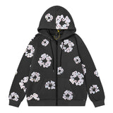 Foesce Retro Snowflake Diamond Cardigan Fleece Zip Hoodies for Men and Women Harajuku Hip Hop Oversized Casual Hooded Sweatshirts