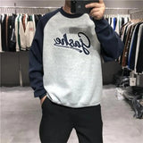 Foesce Autumn Winter Preppy Shirt Men's Color Blocked Velvet Sweatshirt Fashionable O-Neck Casual Streetwear Loose Warm Thick Top